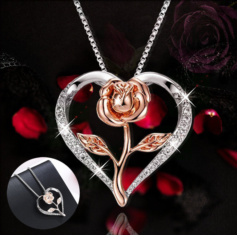 Zircon Heart Rose Silver Necklace For Women – Lafontaine Boutique