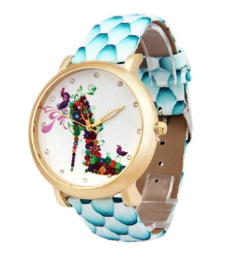 women 3D printed belt quartz watch